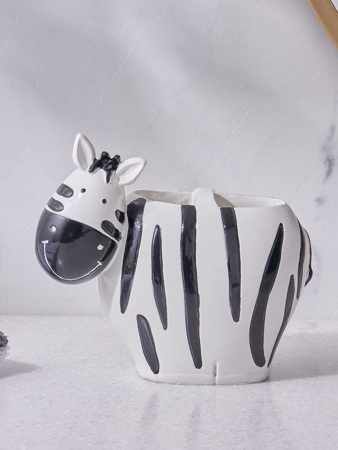 Home Centre Corsica White & Black Printed Polyresin ToothBrush Holder