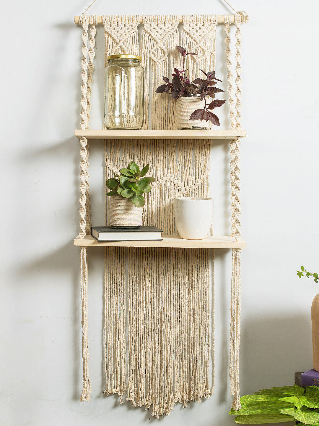Decazone Macrame Wall Hanging Shelf Wood Hall Tapestries & Macrame-35.8In