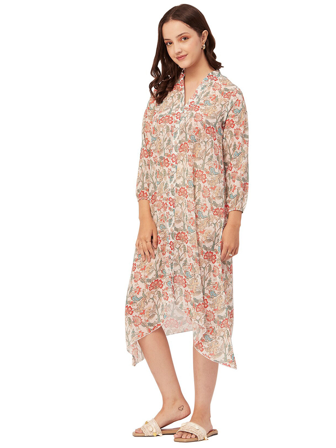 Moomaya Floral Printed Mandarin Collar Swimwear Cover-Up Top