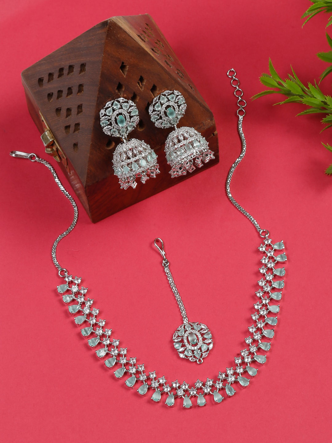 YouBella Silver-Plated AD-Studded Jewellery Set