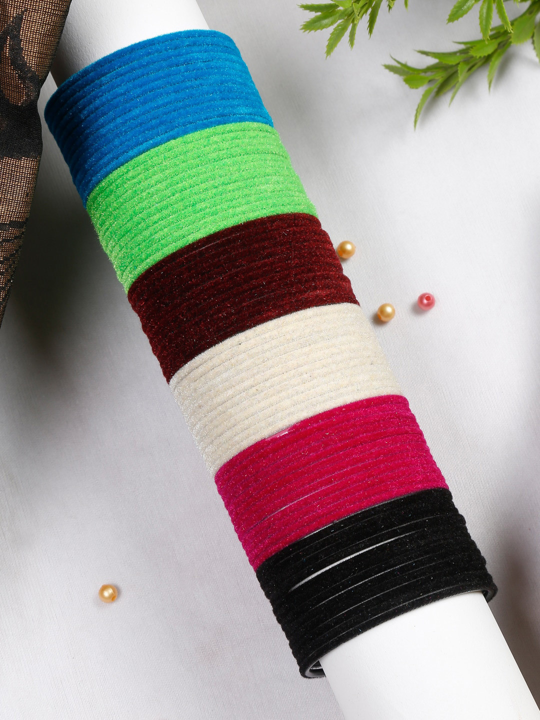 YouBella Set Of 72 Gold-Plated Velvet Bangles