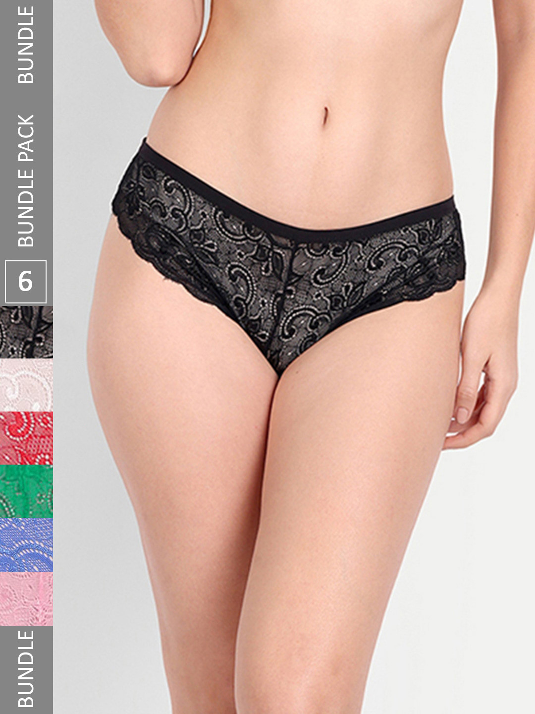 StyFun Pack Of 6 Self-Design Laced Bikini Briefs