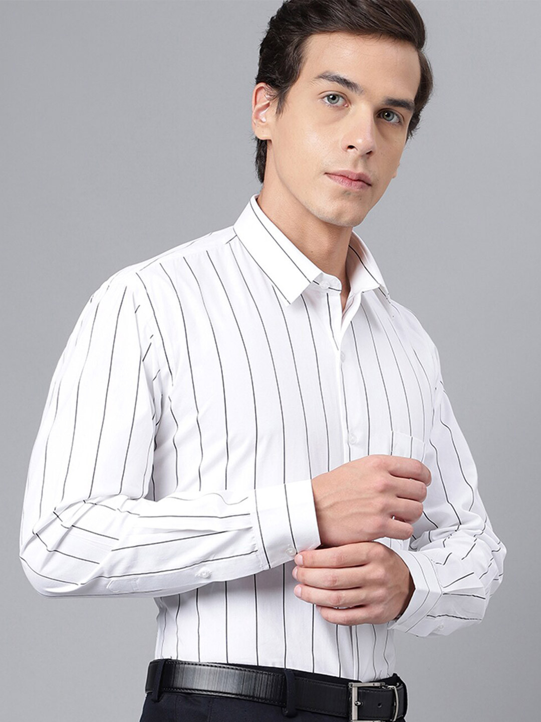 Hancock Modern Striped Slim Fit Opaque Cotton Formal Shirt
