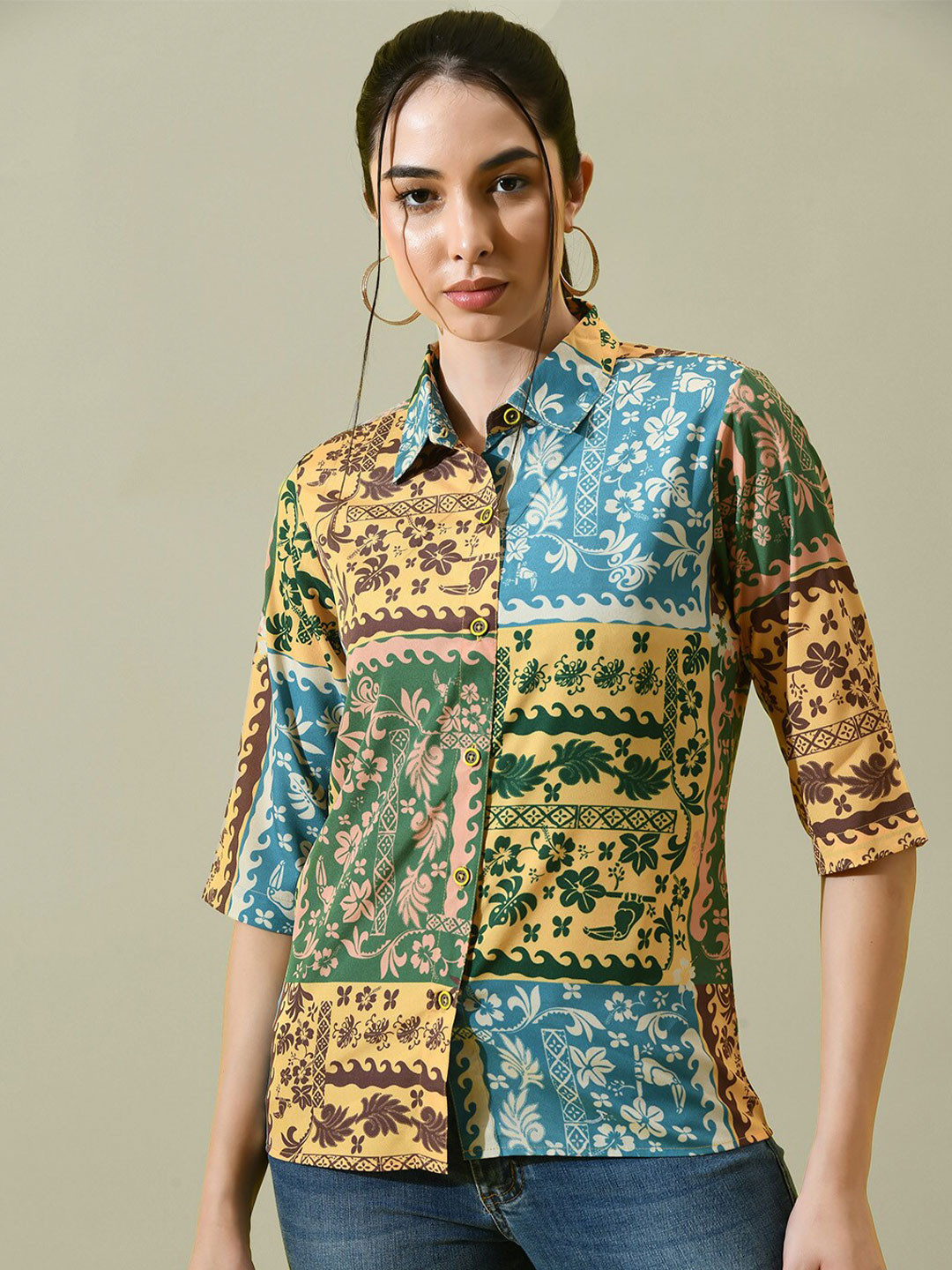 CHARMGAL Classic Boxy Floral Printed Bohemian Casual Shirt
