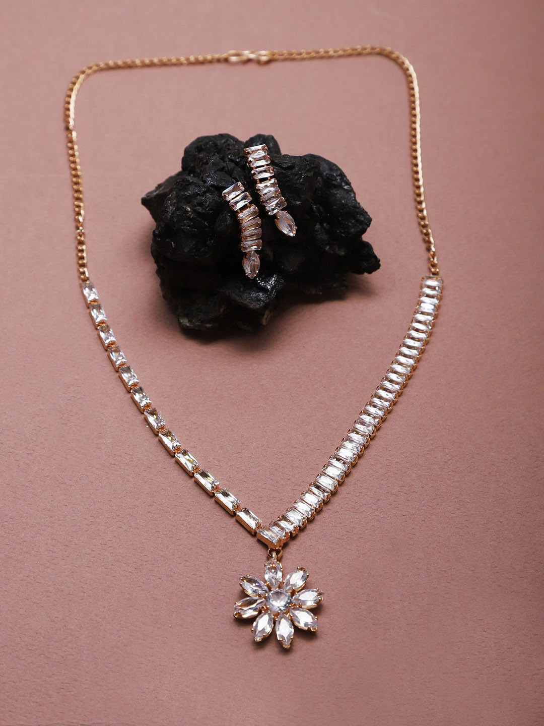 The Pari Rose Gold-Plated Stone Studded Jewellery Set
