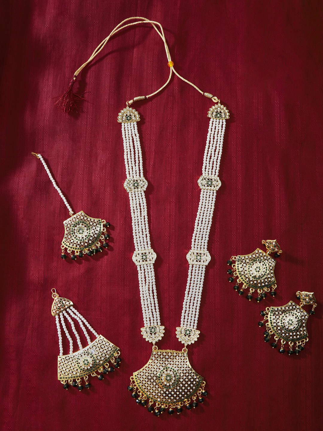 The Pari Gold-Plated Long Pearl Jadau work & Stone-studded Necklace Jewellery Set
