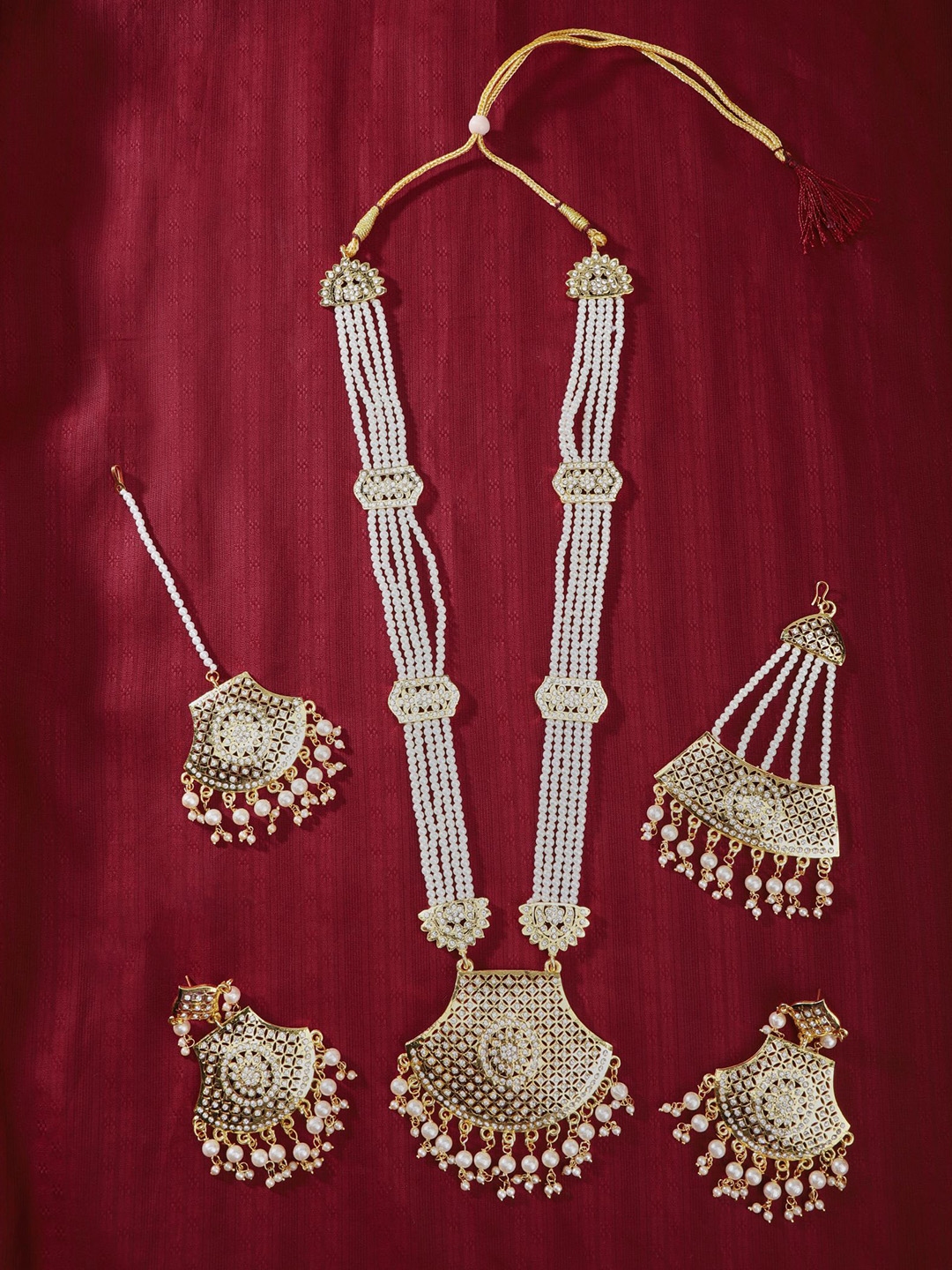 Buy The Pari Gold Plated Long Stone Studded Jewellery Set With Maang Tikka Pasa Jewellery Set for Women 23932054 Myntra