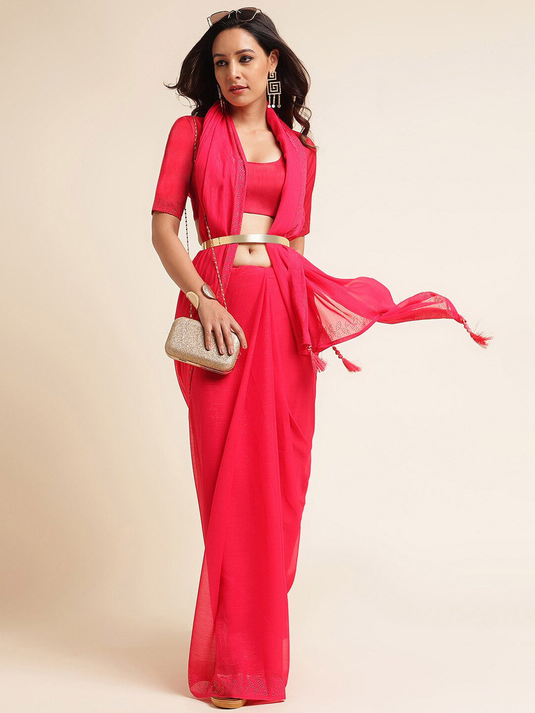 kasee Beads and Stones Poly Georgette Saree