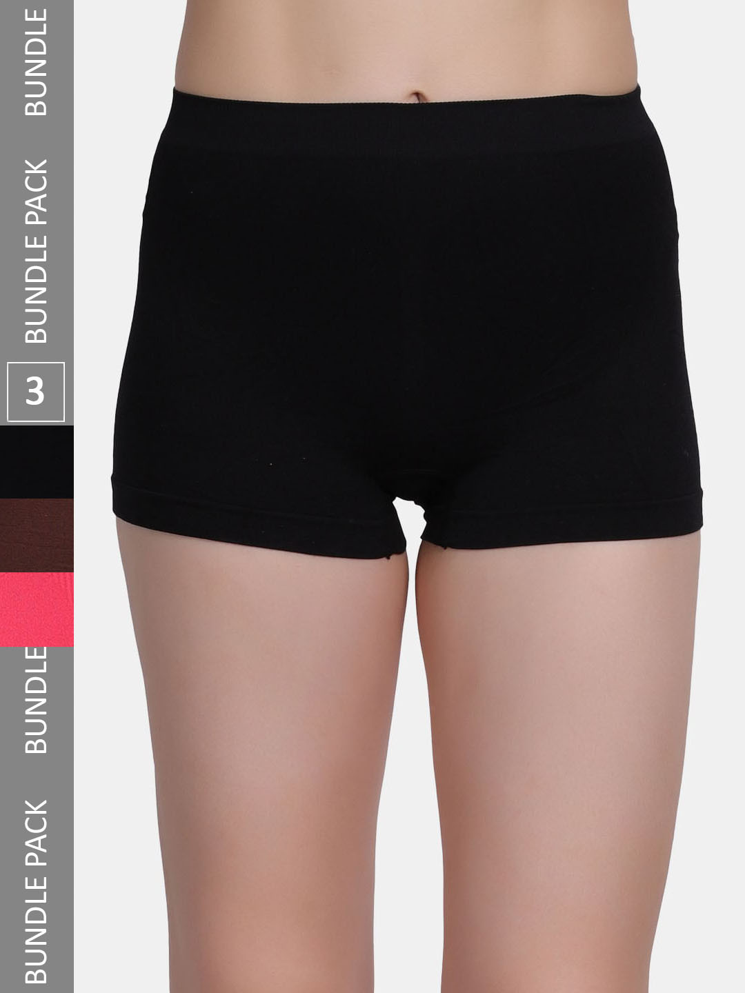 Amour Secret Women Pack Of 3 Mid Rise Leak-Proof Boy Short Briefs P071_Blk_Bwn_Crl