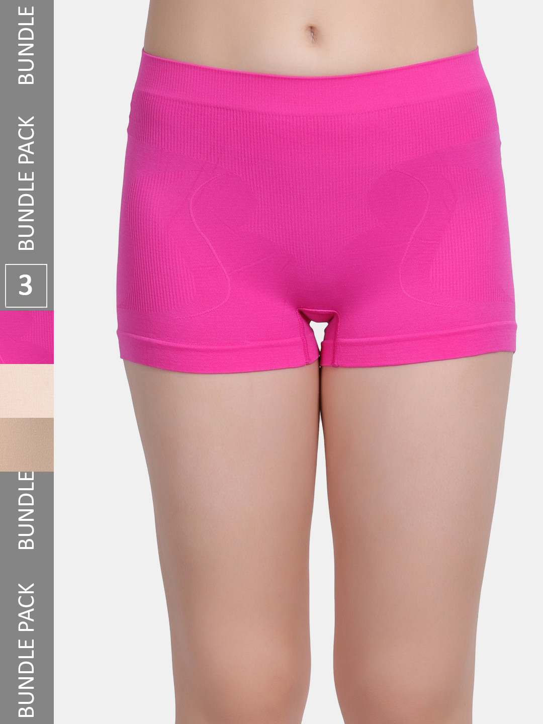Amour Secret Women Pack Of 3 Mid Rise Seamless Boy Shorts P071_Dpnk_Nud_Skn