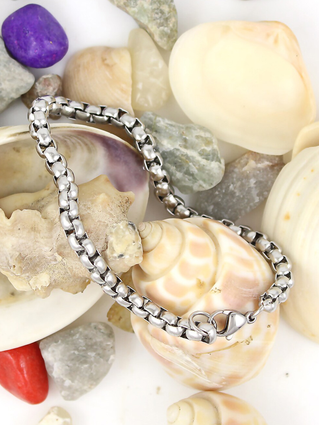 NAKABH Men 2 Silver-Plated Link Bracelets