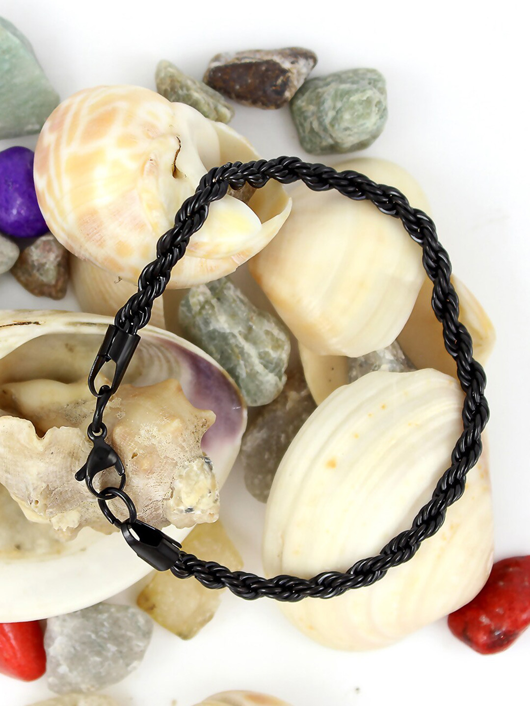 NAKABH Men Set Of 2 Black & Gold-Plated Link Bracelets