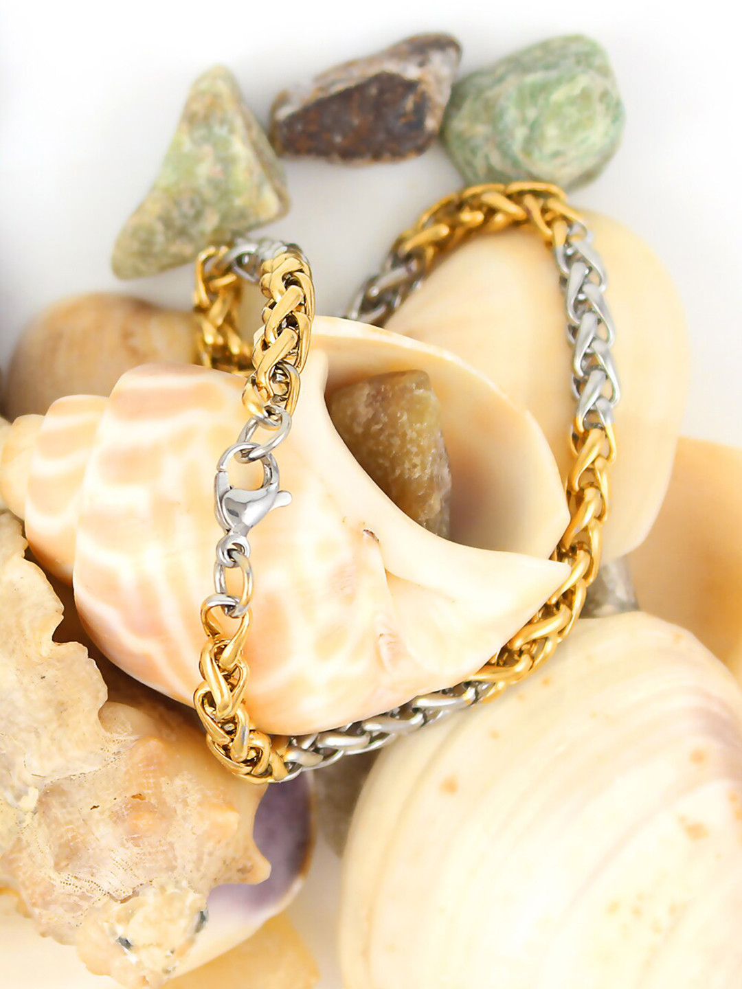 NAKABH Men Set Of Black & Gold-Plated Link Bracelets