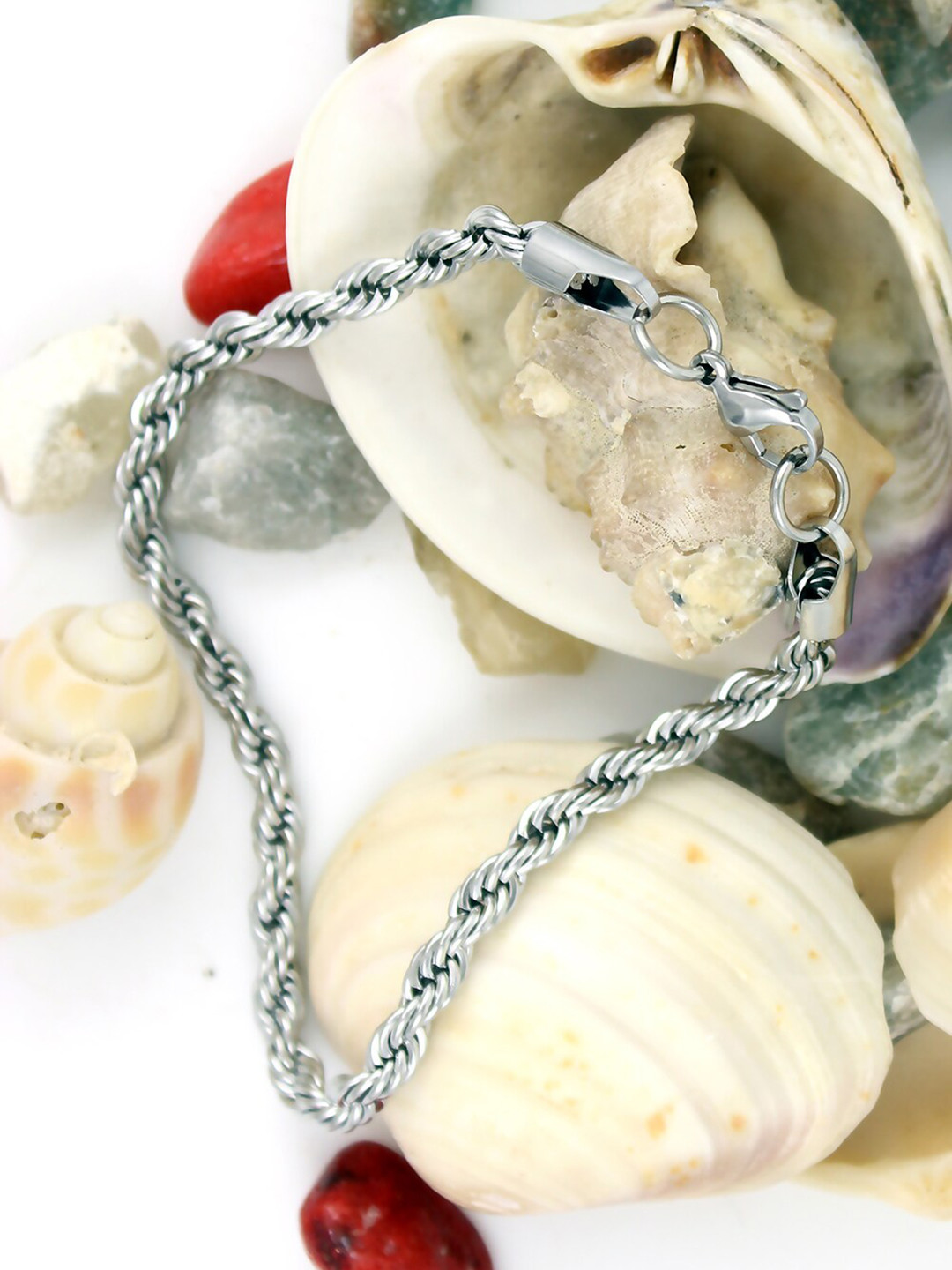 NAKABH Men Set Of 2 Black & Silver-Plated Link Bracelets