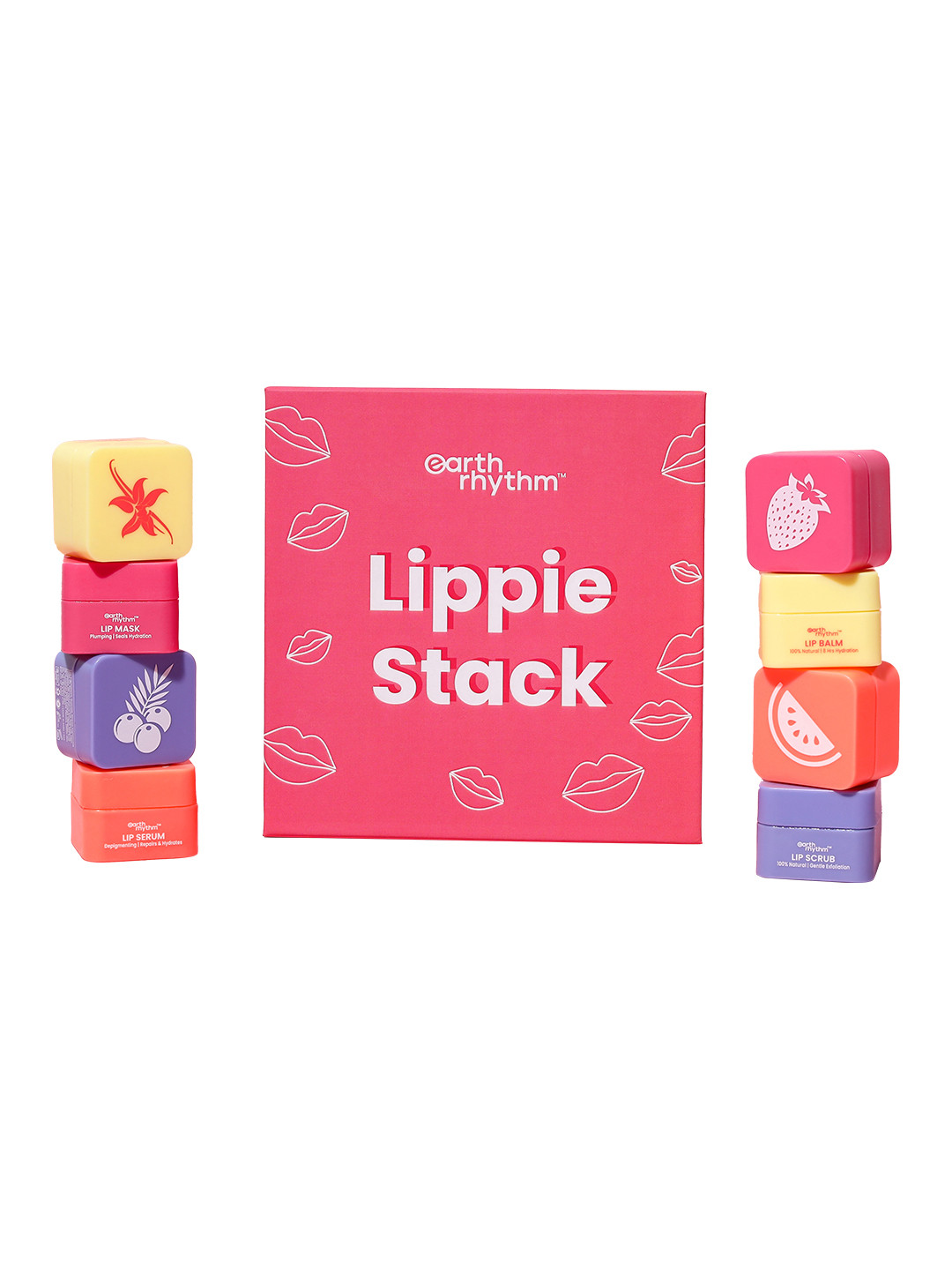 Earth Rhythm Lippie Stack Set Of 4  Lip Scrub - Lip Serum - Lip Balm & Lip Mask
