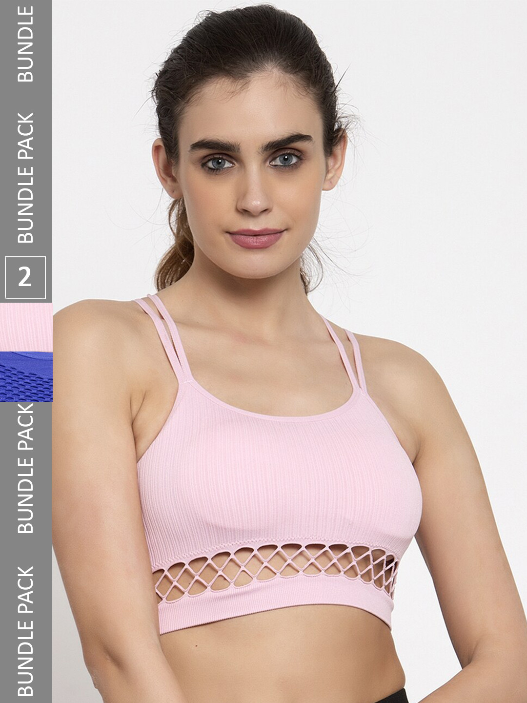 MAKCLAN Pack Of 2 Lightly Padded Training or Gym Dry Fit Bra With All Day Comfort
