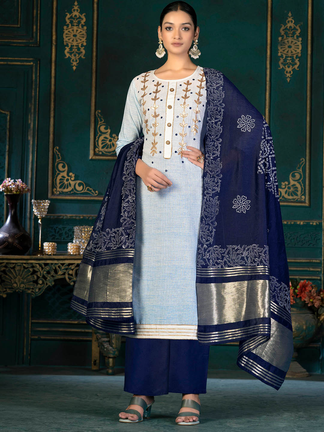 KALINI Mirror Work Unstitched Dress Material