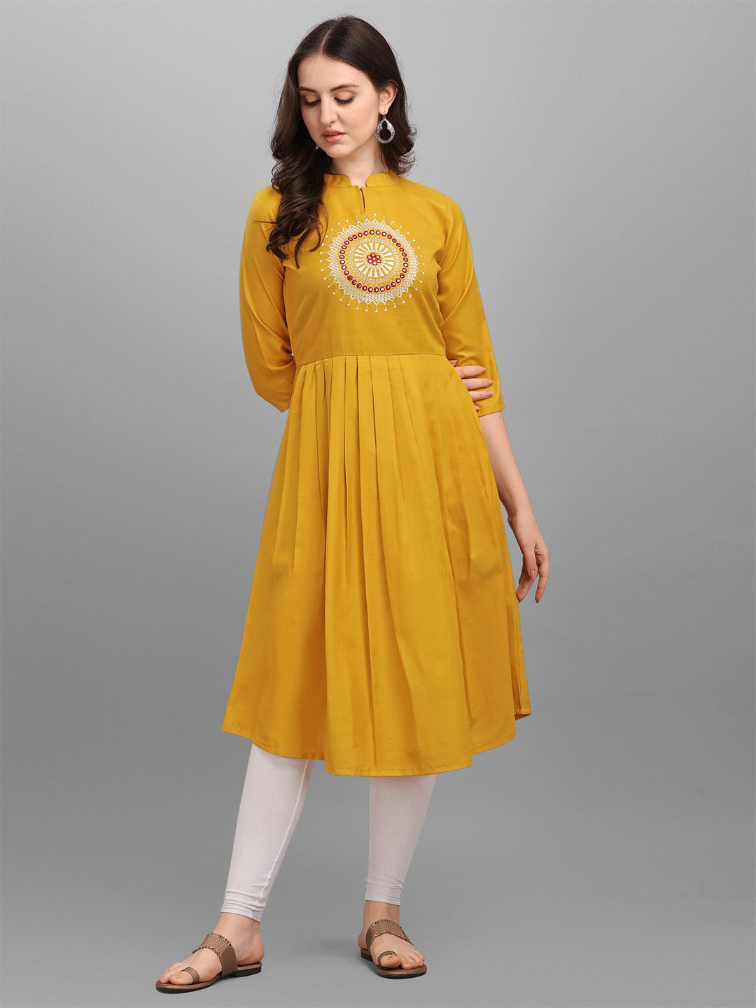 Kinjo Geometric Embroidered Cotton Anarkali Kurtas