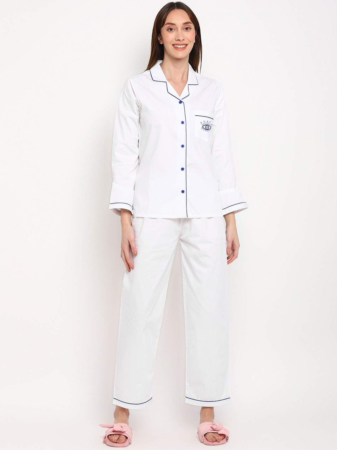 shopbloom Lapel Collar Pure Cotton Night suit