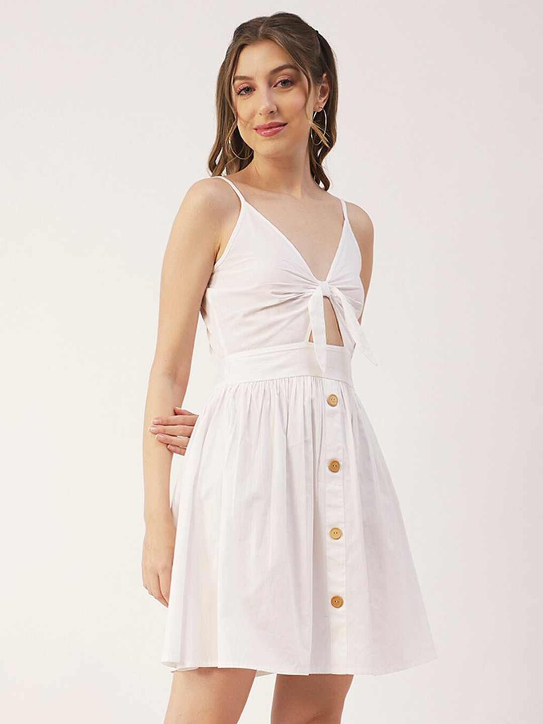 Moomaya Solid Cut-out Fit & Flare Dress