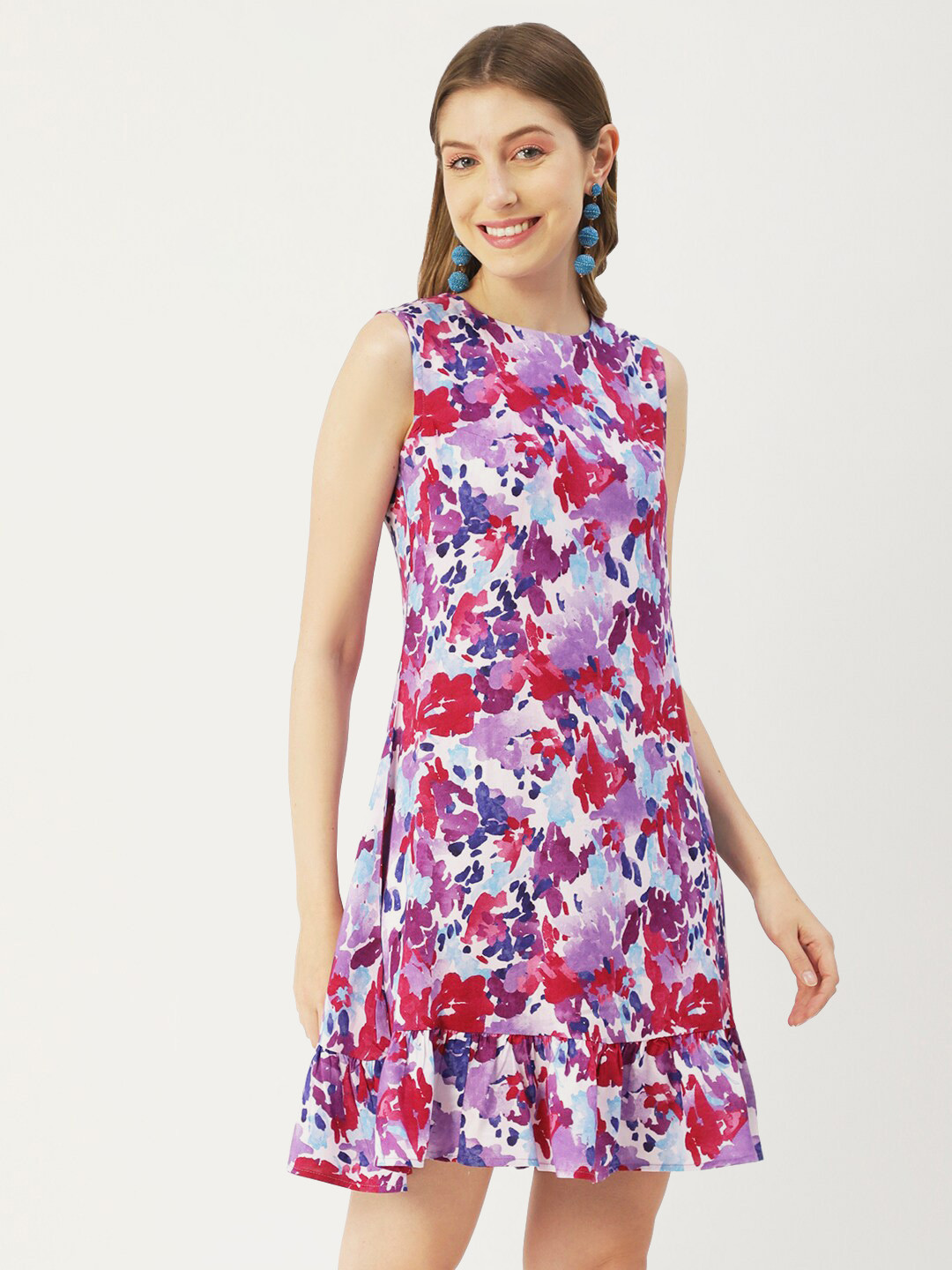 Moomaya  Floral Print A-Line Abstract Above Knee Dress