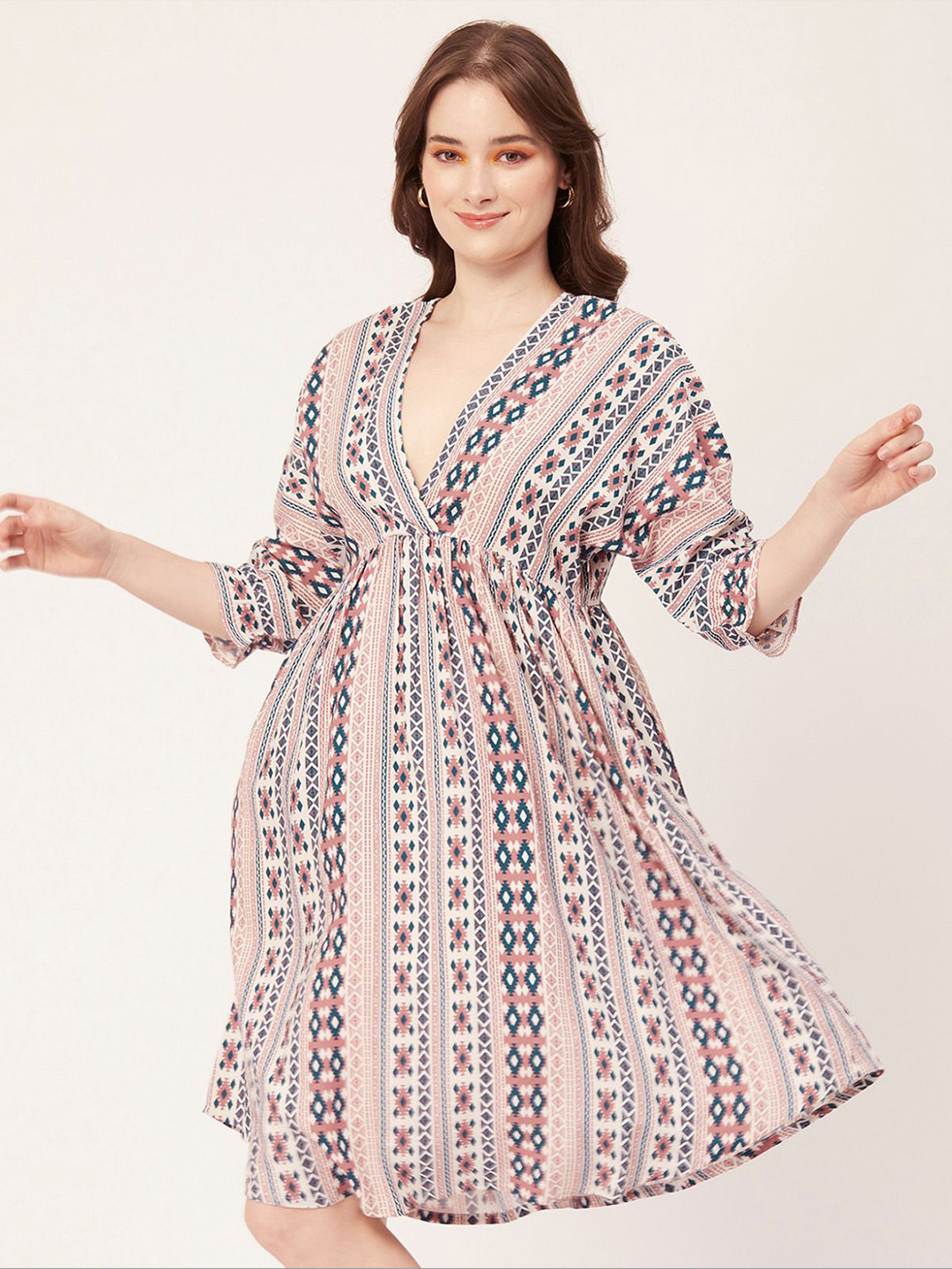 Moomaya  Ethnics Print Gathered Empire Knee Length Dress