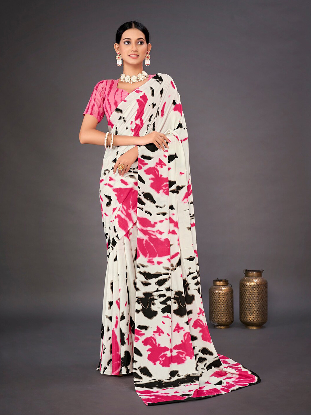 KALINI Tie and Dye Poly Crepe Saree