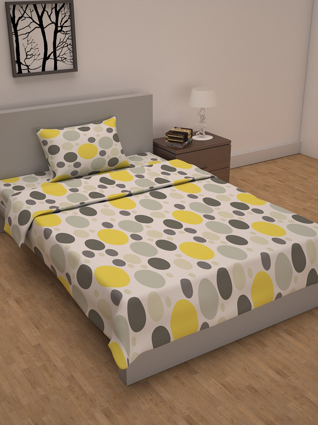 Divine Casa Quarry Polka Dot Printed Bedding Sets Include 1 Single Bedsheet & 1 Dohar