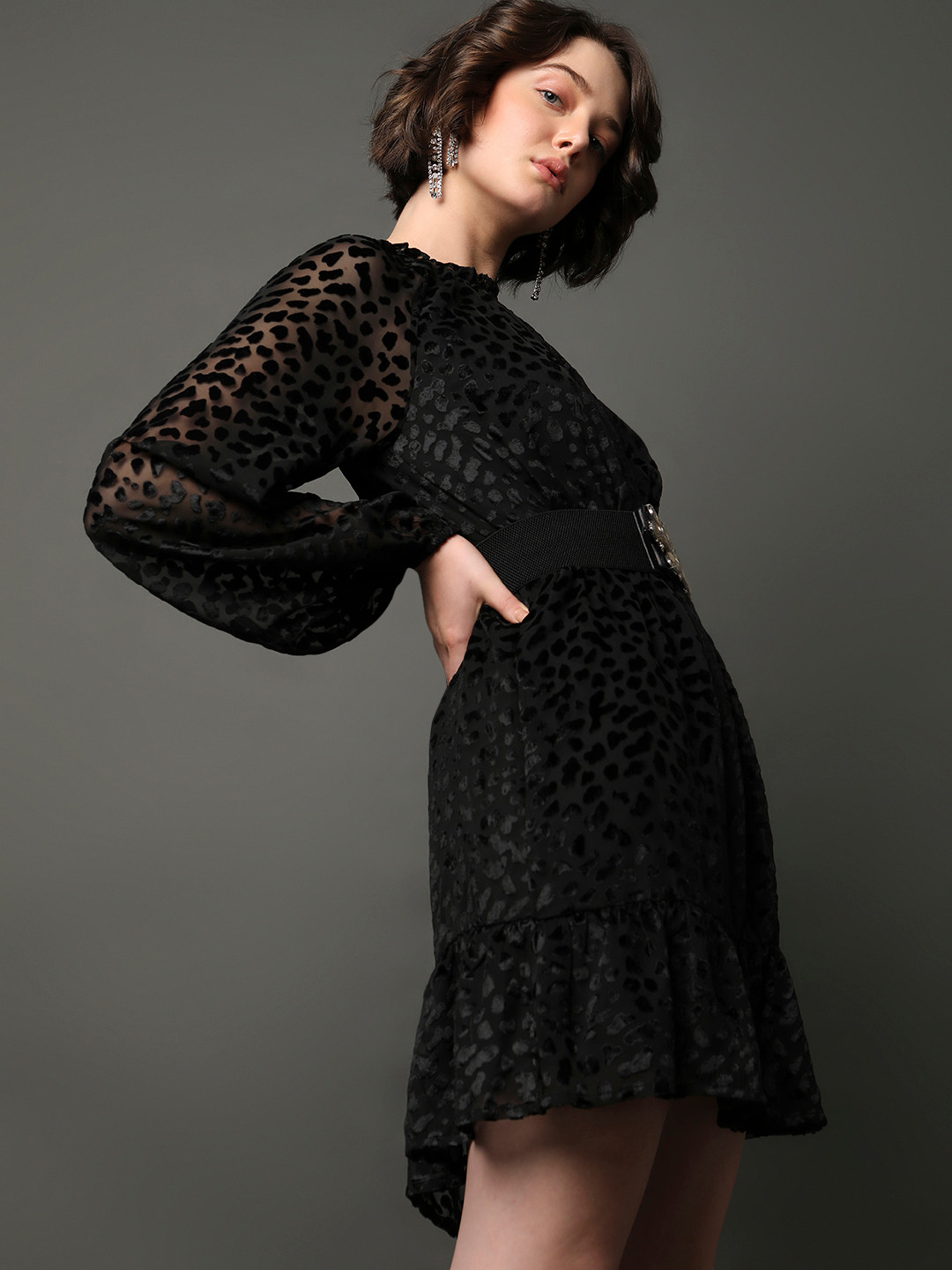 Vero Moda Self Design Raglan Sleeves Tiered A-Line Dress