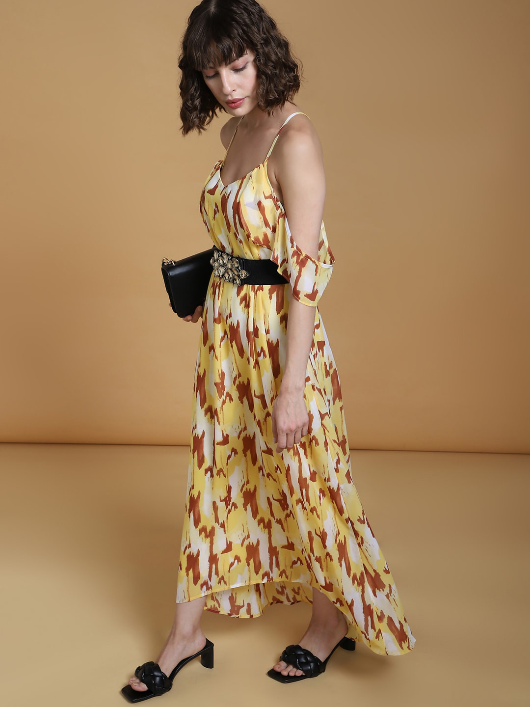 Vero Moda Abstract Printed Cold-Shoulder Maxi Dress