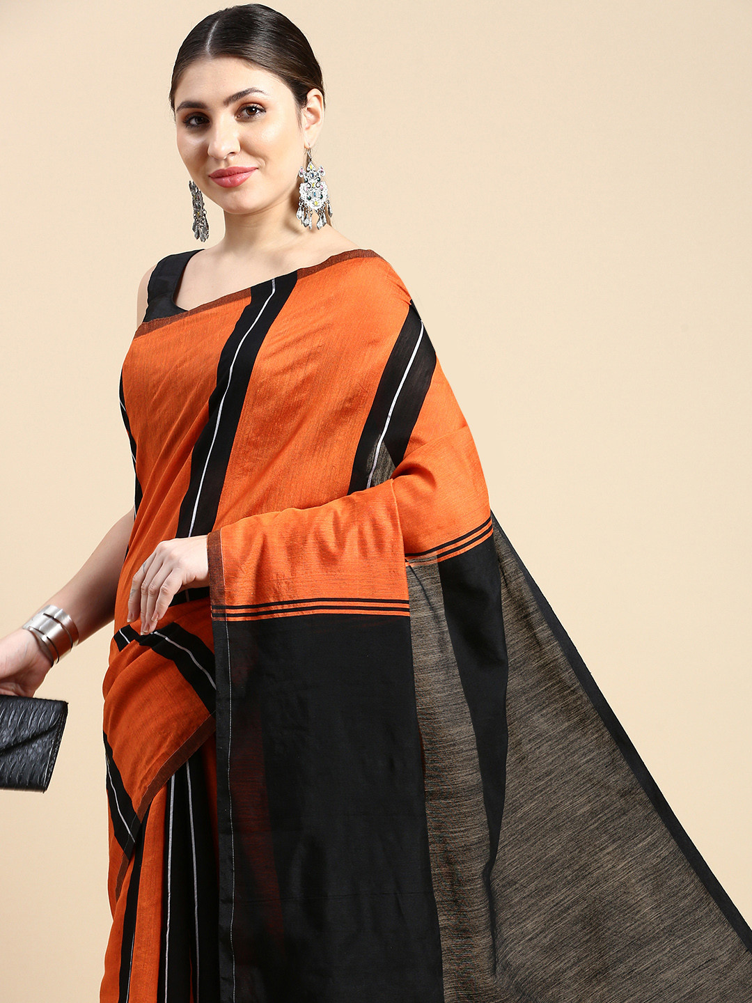 DESH BIDESH Ghicha Striped Cotton Silk Saree