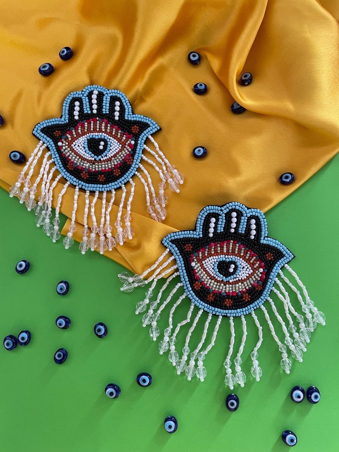 Digital Dress Room Hamsa Evil Eye Beaded Drop Earrings