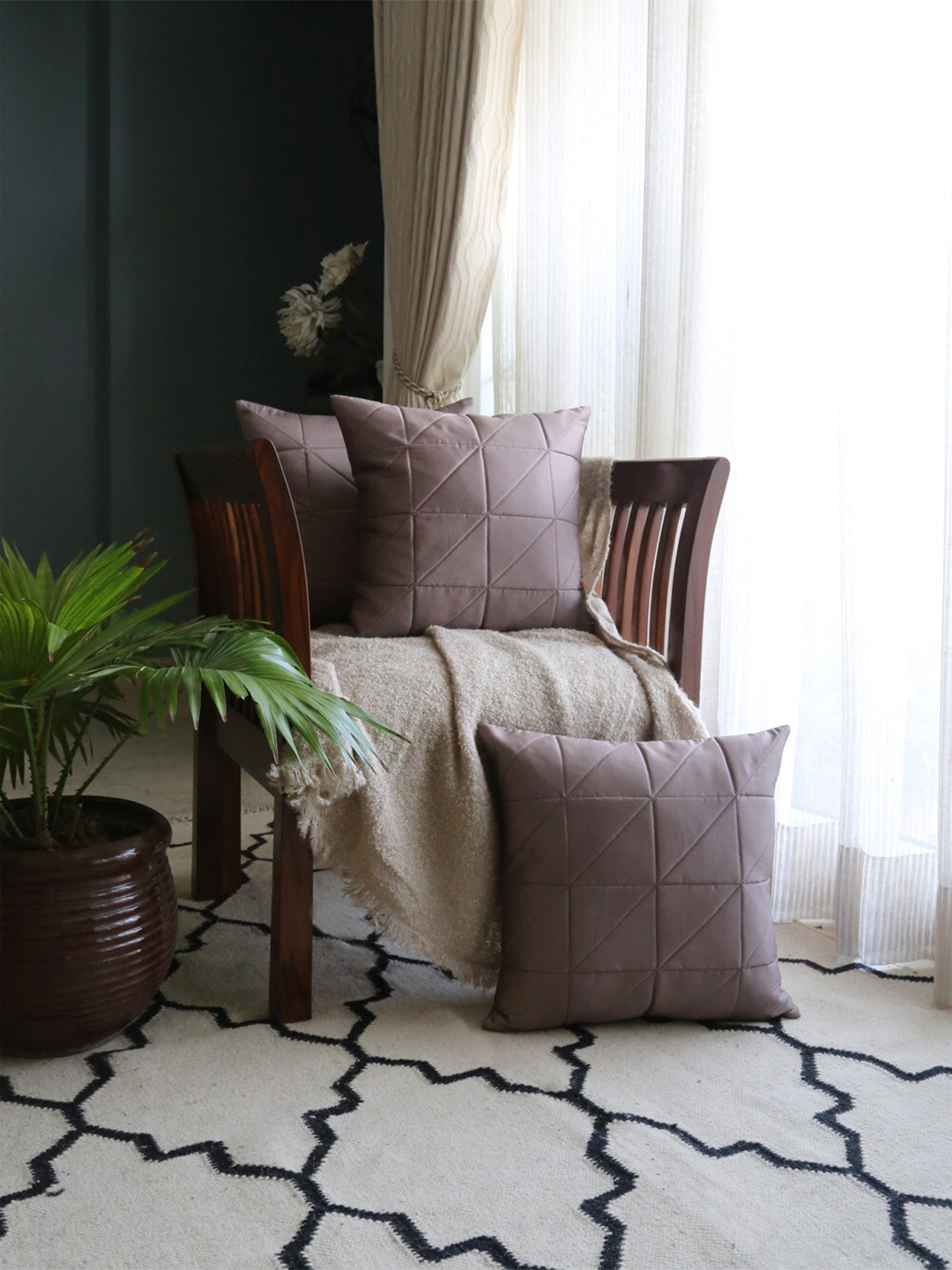 ANS Brown 3 Pieces Square Cushion Covers