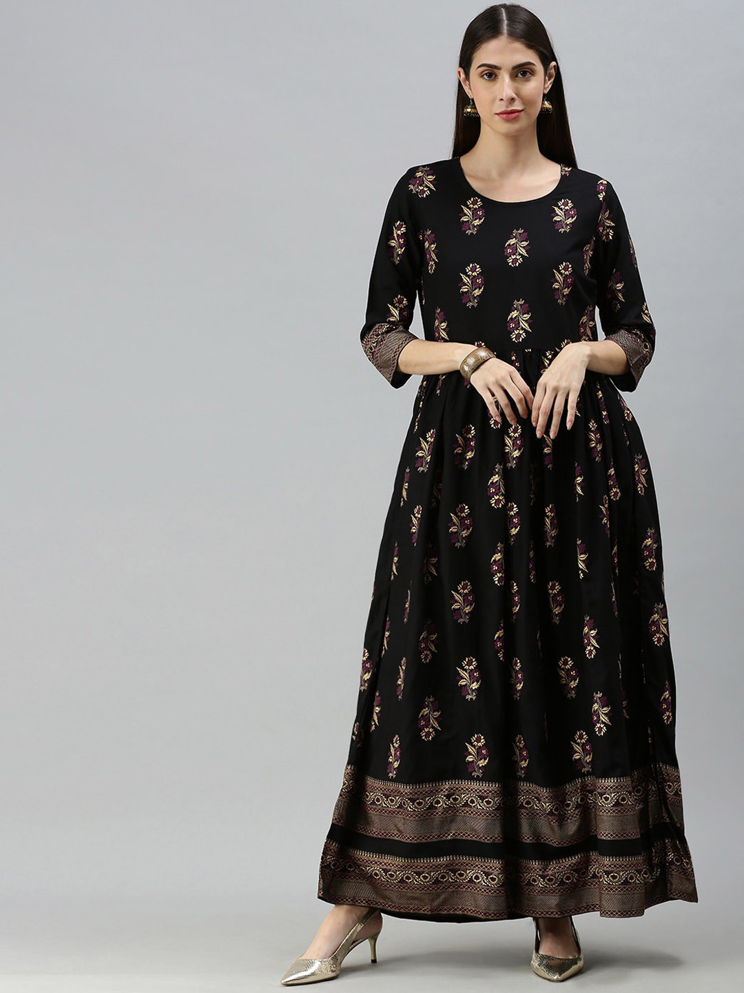 KALINI Ethnic Motif Printed Gathered Ethnic Dress