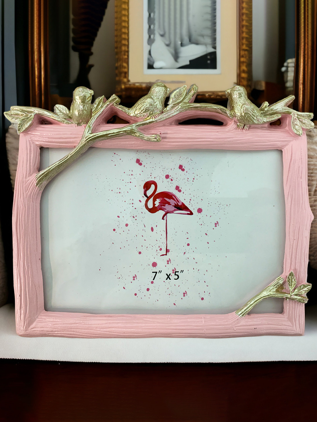 Art Street Pink & Gold Toned Three Little Birds Square Photo Frame