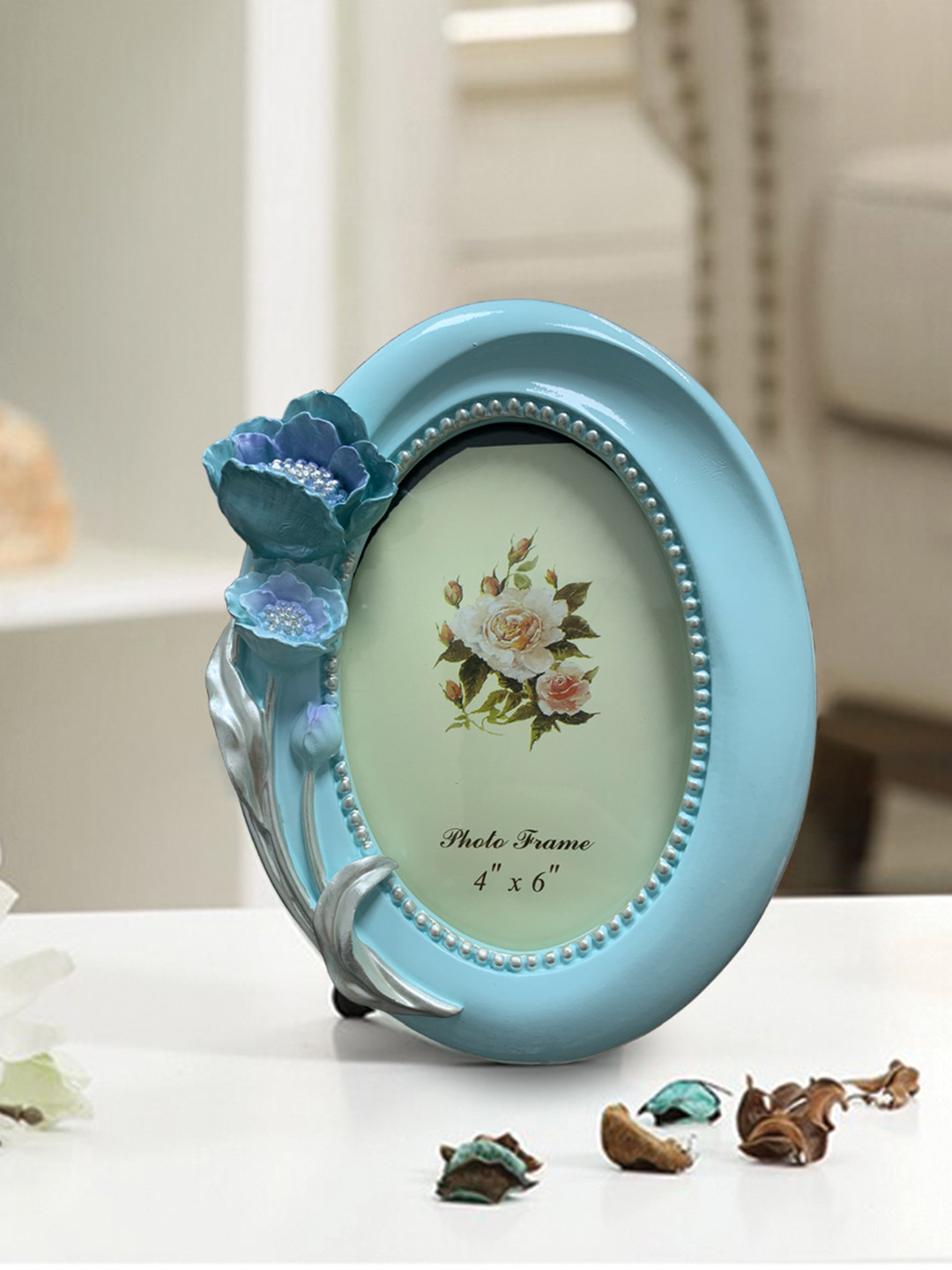 Art Street Blue & White Textured Oval Table Photo Frame