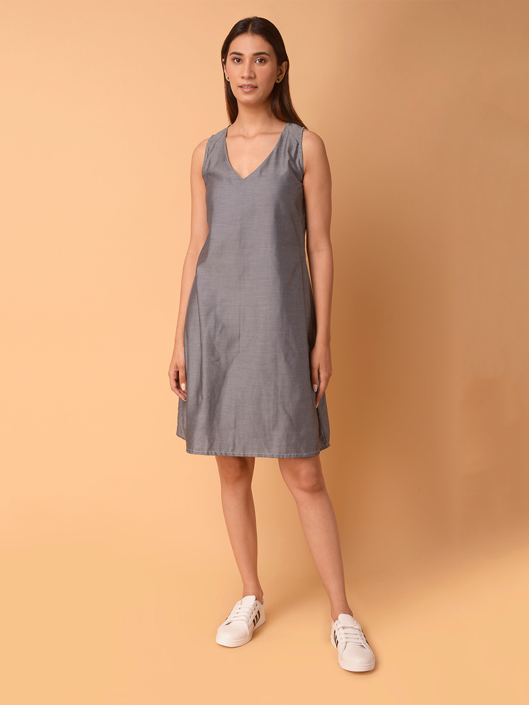 PINKSKY V-Neck Sleeveless A-Line Cotton Dress