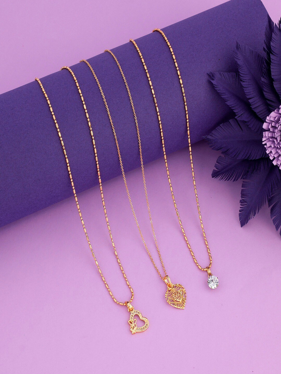 JEWEL WORLD Set Of 3 Gold-Plated Minimal Chain