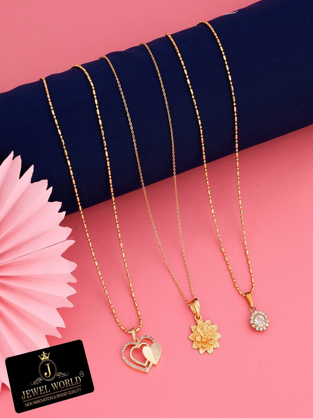 JEWEL WORLD Set Of 3 Gold-Plated Necklace