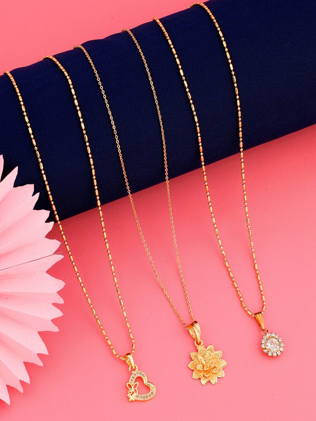 JEWEL WORLD Set Of 3 Gold-Plated Necklace