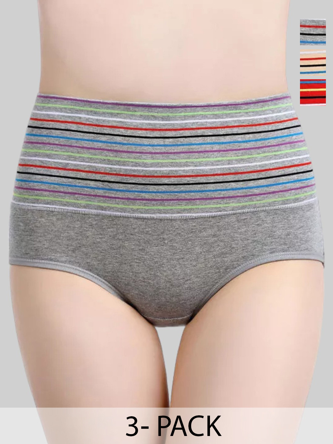 PLUMBURY Pack Of 3 Printed Cotton Tummy Shaper Hipster Briefs