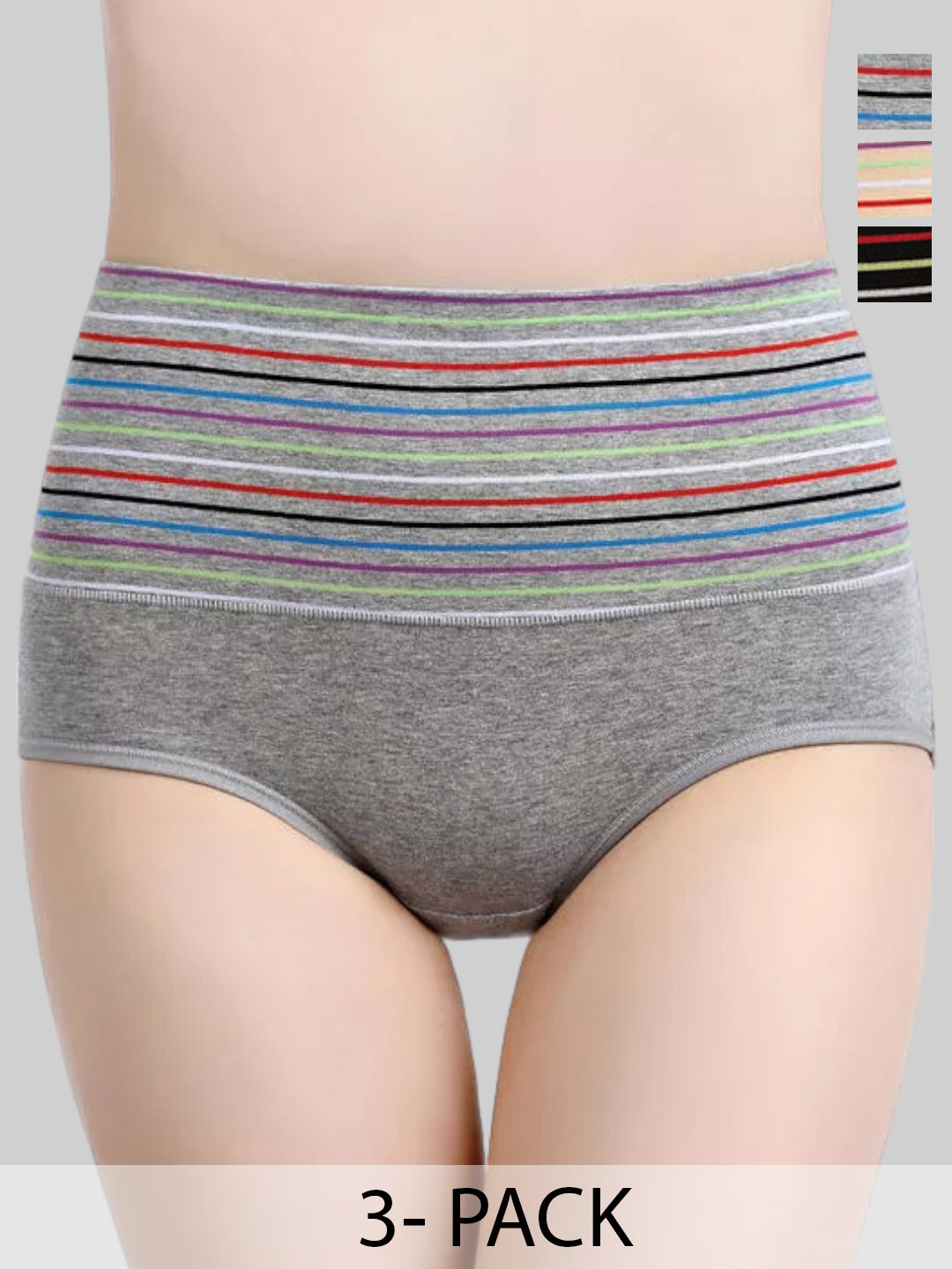 Plumbury Pack Of 3 Printed High-Waist Cotton Tummy Shaper Hipster Briefs