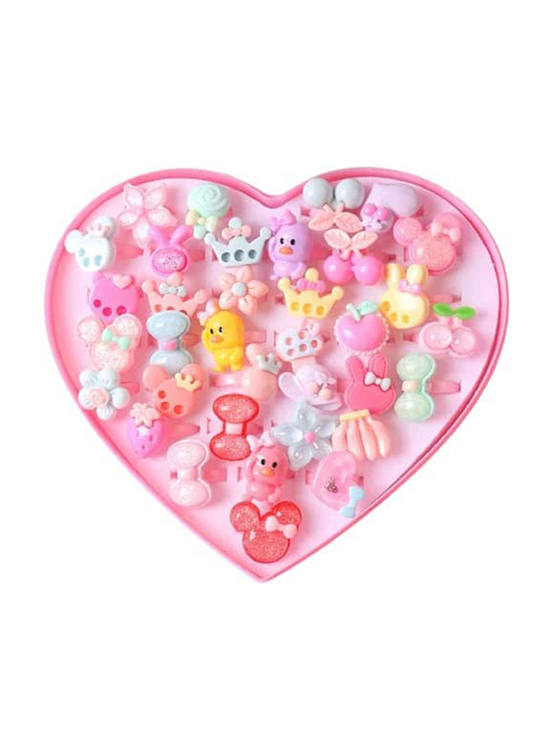 LYTIX Girls Set of 36 Animals & Bow Shaped Finger Ring Sets in Heart Shape Box
