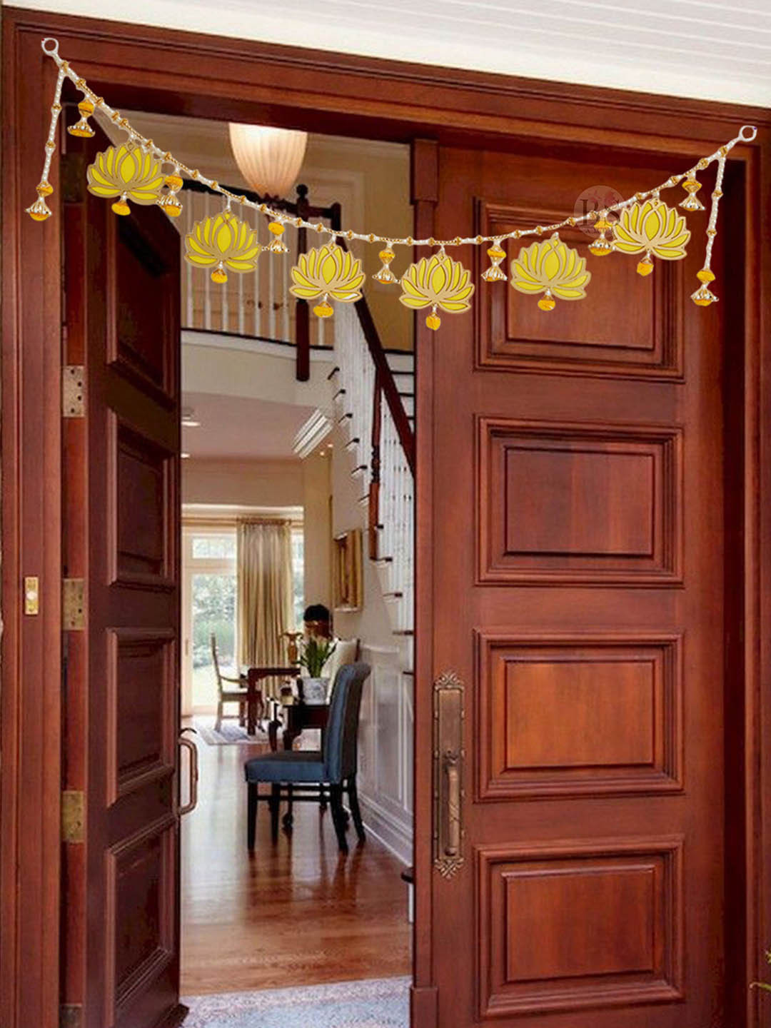 BS AMOR Yellow & Metallic-Toned Artificial Lotus Flower Hanging Toran