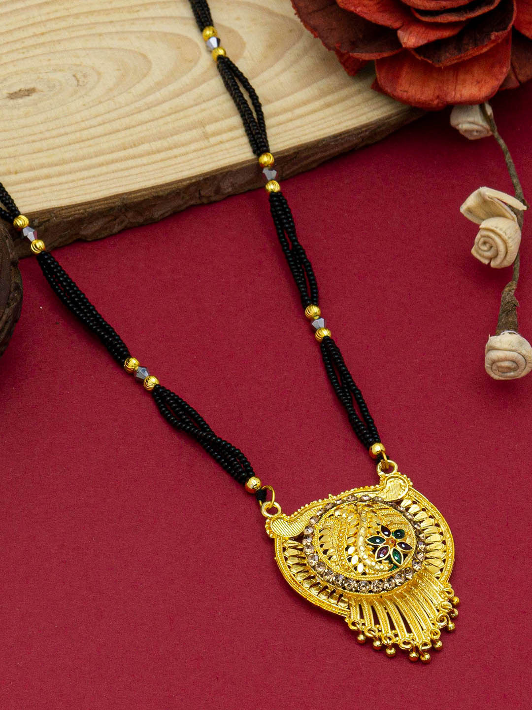 Ramdev Art Fashion Jwellery Gold-Plated Stone-Studded & Beaded Mangalsutra