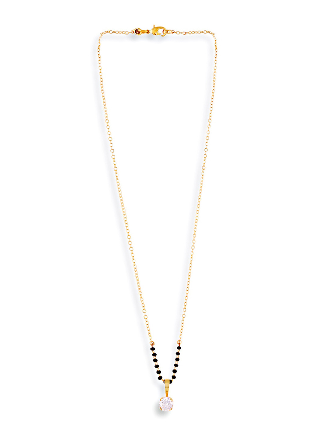 ABDESIGNS Black Gold-Plated AD Stone-Studded & Beaded Diamond Mangalsutra