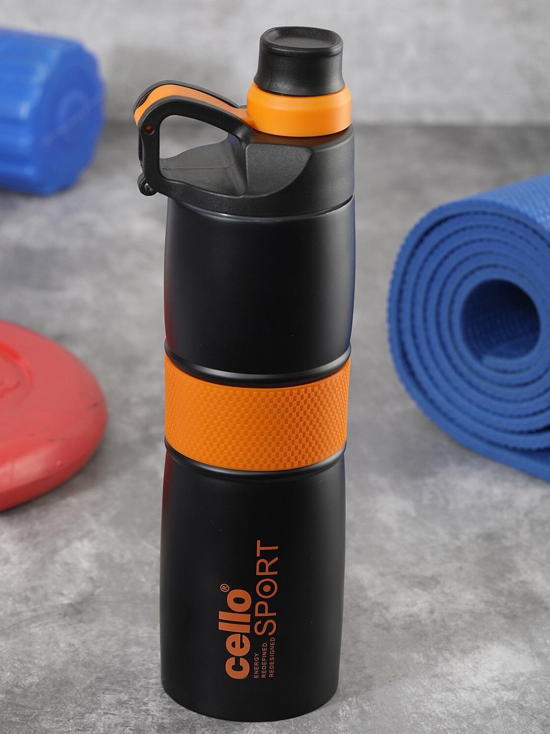 Cello Force Black & Orange Stainless Steel Flask Anti-Slip Grip-700ml