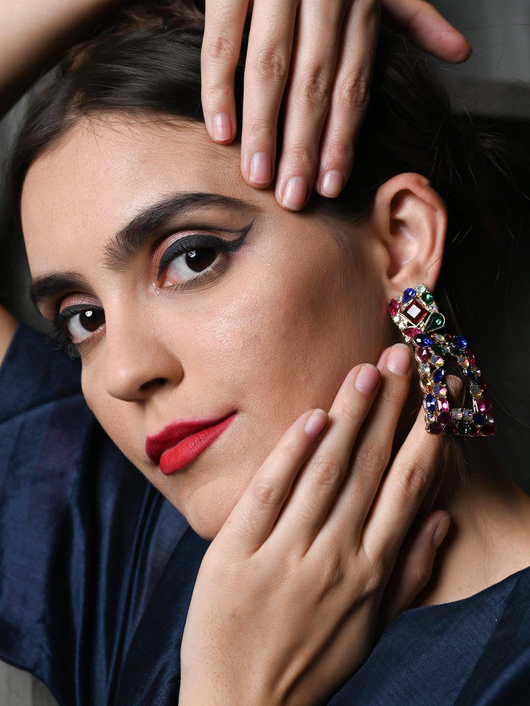 ODETTE Gold-Plated Square Rhinestone Studded Drop Earrings