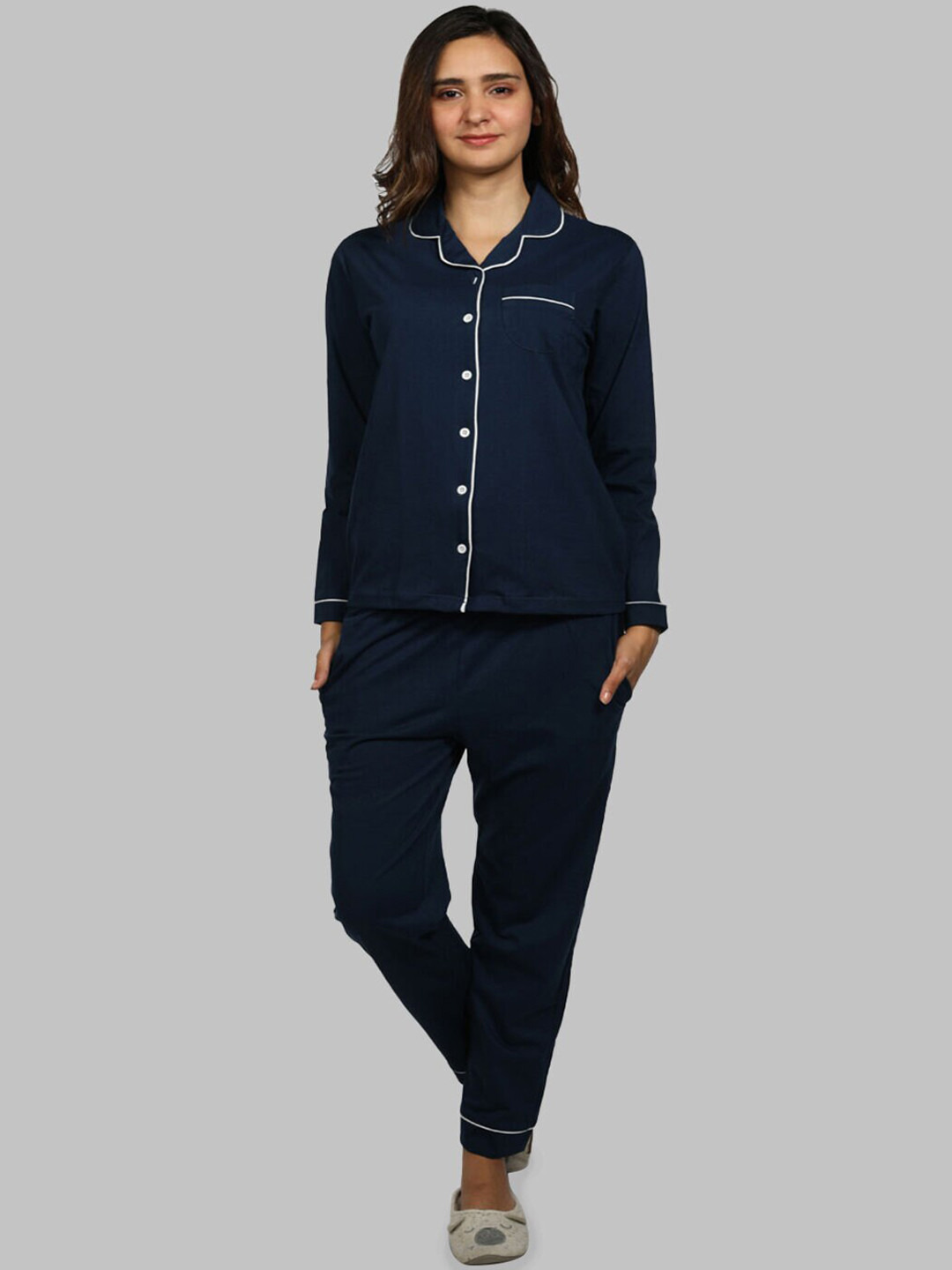 Nite Flite Shirt Collar Pure Cotton Night suit