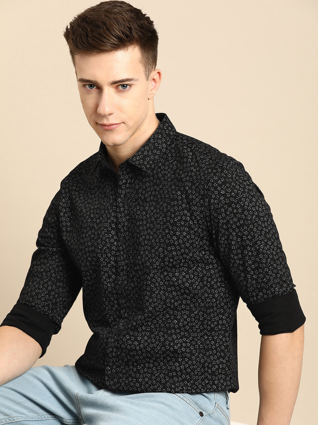 Being Human Slim Fit Floral Printed Pure Cotton Casual Shirt